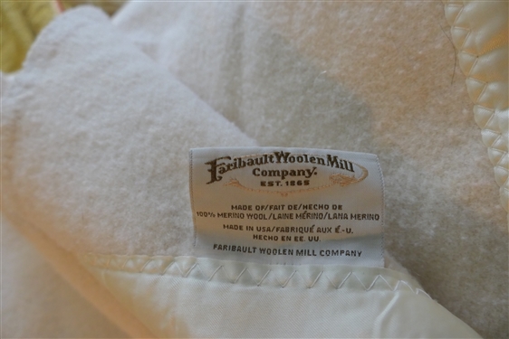 3 - Queen Size Faribault Woolen Mill Co. - Off White Wool Blankets - Silk Trim - Allin Good Overall Condition - Top Blanket Has Been Used More than Others 