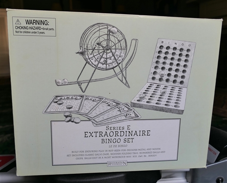 Series E. Extraordinaire Bingo Set - Wooden Bingo Set with Wire Cage - In Original Box