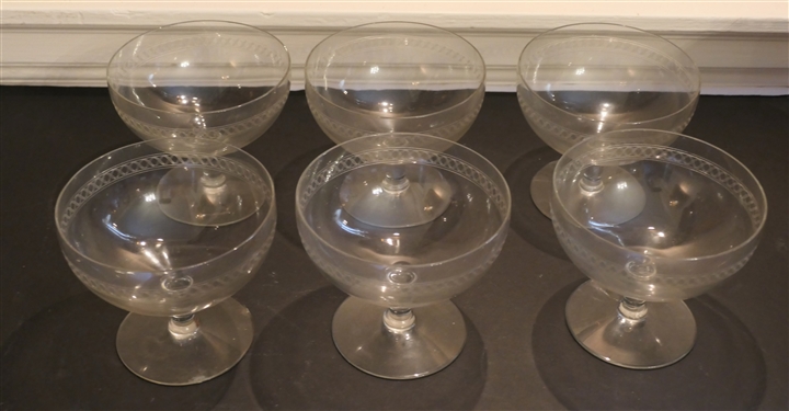 6 Pretty Etched Footed Bowls - Each Bowl Measures 4 1/2 Tall 5 1/8 Across