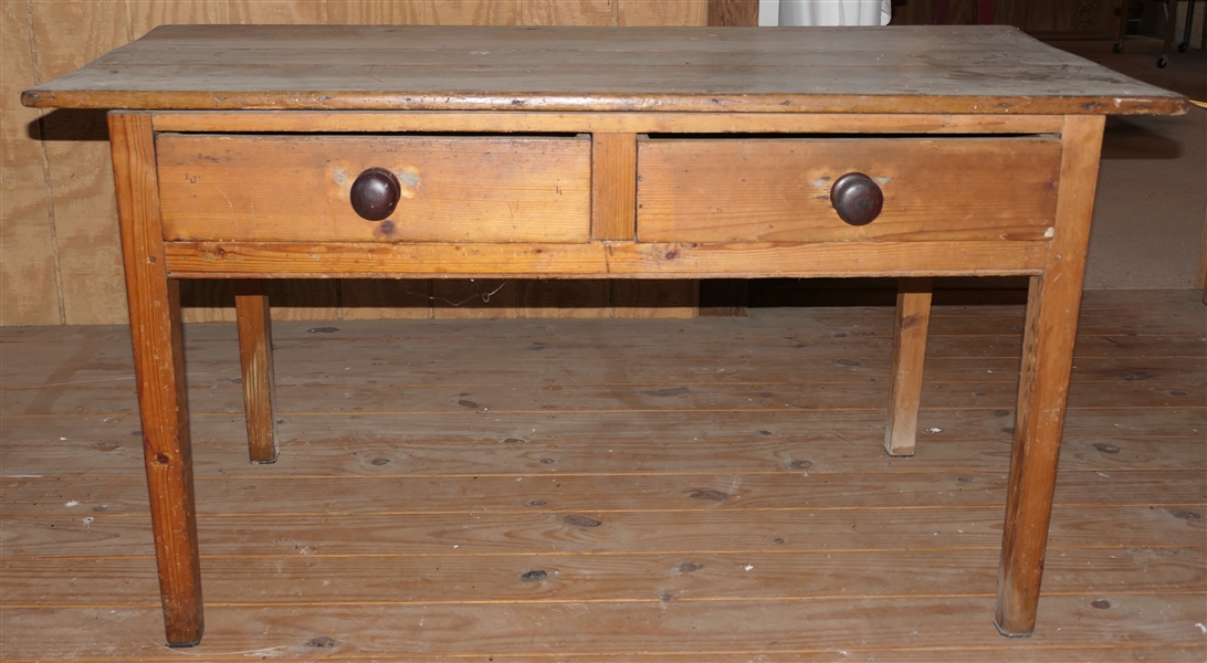 Country Pine Pegged Table - 3 Board Top - 2 Dovetailed Drawers - Table Measures 29" Tall 54" by 26" 