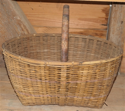 Oval Basket with Woven Handle - Basket Measures 9 tall 20 by 14 - Not Including Handle