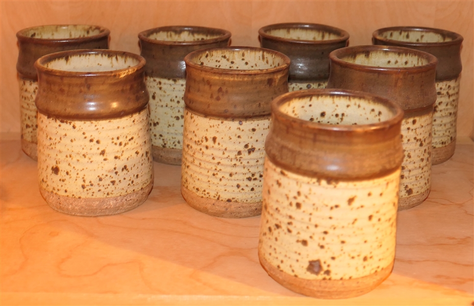 8 - Burton Studio Art Pottery Tumblers - Stamped on Bottom - Tumbler Measures 4" Tall 