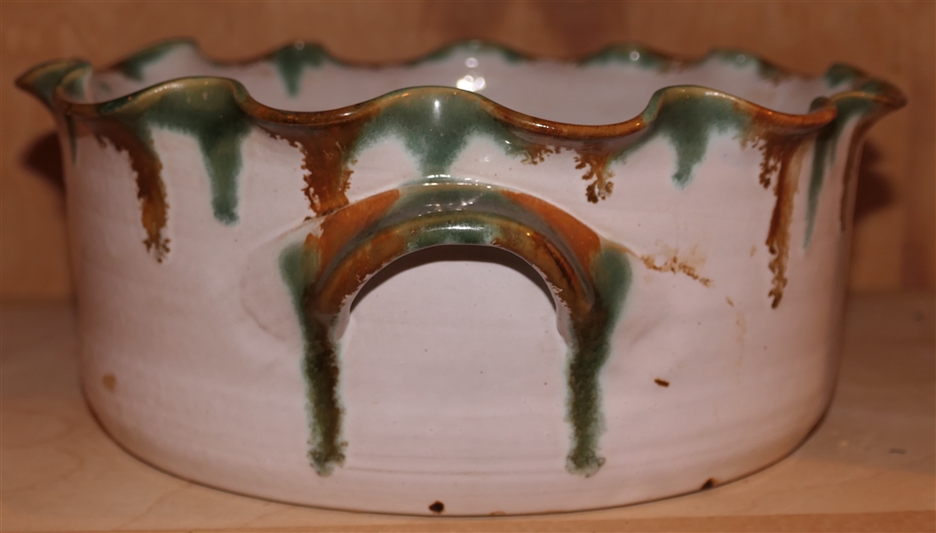 Large Holly Hill - Seagrove North Carolina Art Pottery Bowl - Double Handled - Signed REG 95 - Bowl Measures 4" tall 10" across