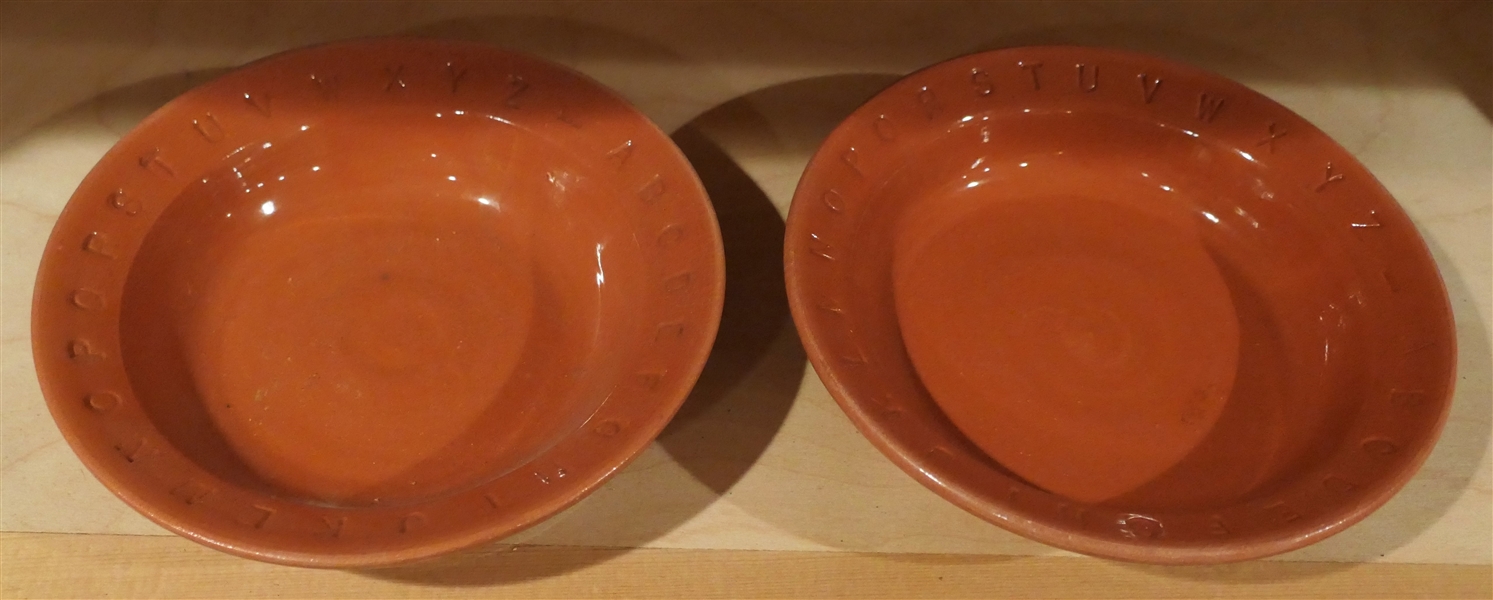 2 H & E. Pugh New Salem North Carolina Redware Pottery Bowls - ABCs Around Trim- each Bowl Measures 6 1/4" across