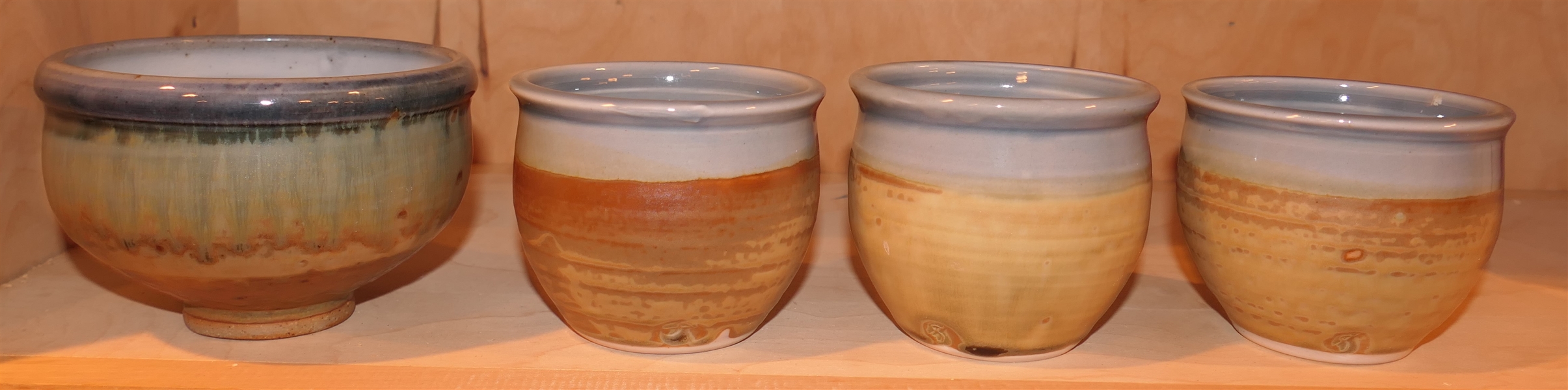 4 Rusty Sieck Studio Art Pottery Bowls - All Measure 3 1/2" Tall 
