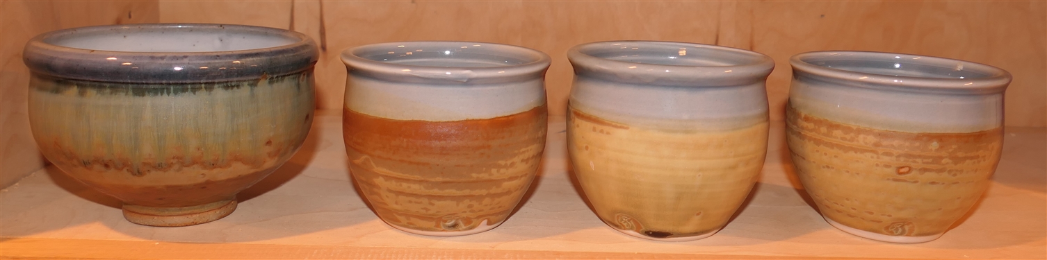4 Rusty Sieck Studio Art Pottery Bowls - All Measure 3 1/2 Tall 
