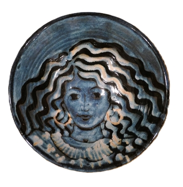 Redman North Carolina Studio Art Pottery Bowl with Portrait of Lady with Hoop Earrings - Bowl Measures 2 1/2 tall 10 Across