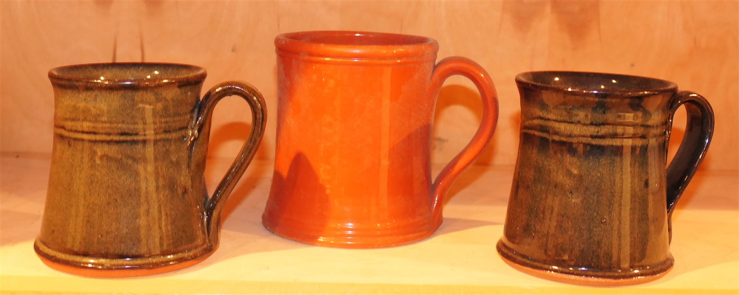 3 - North Carolina Pottery Mugs -2 Jugtown and 1 H Pugh New Salem North Carolina Mug - Jugtown Mugs Measure 4" Tall