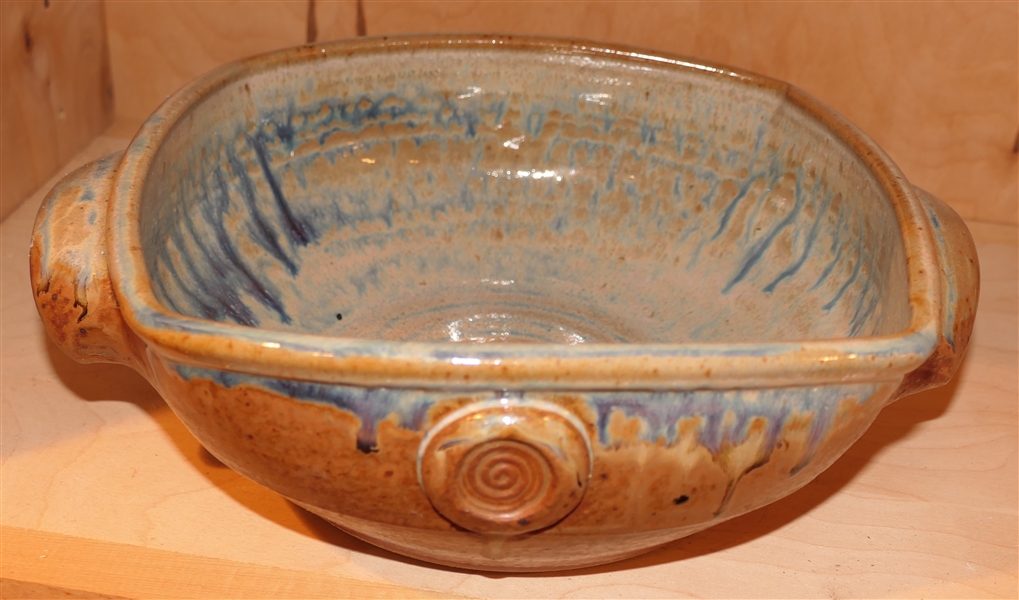 Rusty Sieck Studio Art Pottery Double Handled Bowl - Bowl Measures 9" Across Not Including Handles