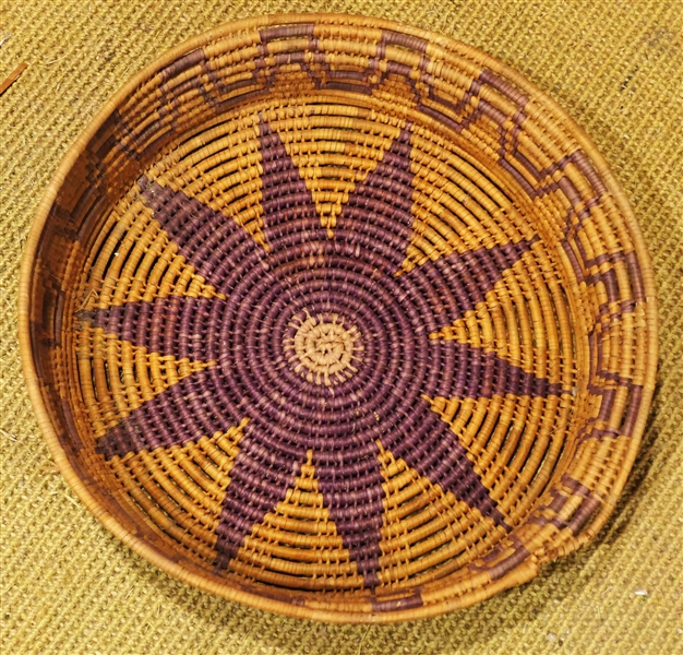 Indian Basket with Flower in Center - Basket Measures 13 1/2" Across 4" deep - Some Fraying at One Edge - See Photo 