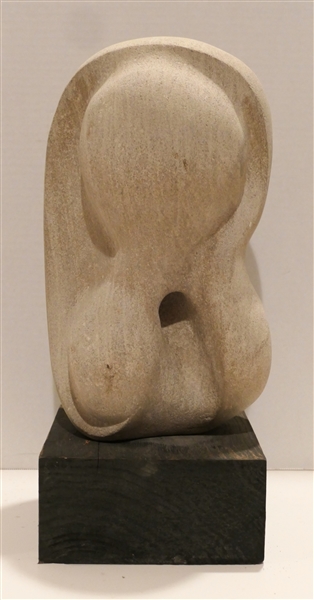 Hand Carved Stone Sculpture " Mother and Child" on Wood Base - Sculpture Measures 14" tall with Base Measure 18" 