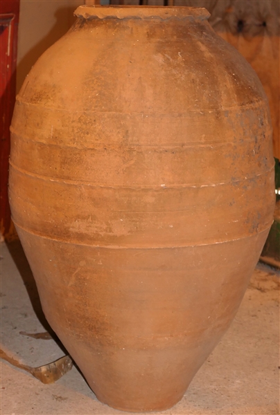 Larger Terracotta Olive Oil Jar - Ringed Sides - Jar Measures 30" Tall 15" Across