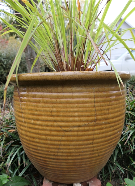 Tan Ribbed Garden Planter -Ribbed Body - Planter Measures 18" Tall 18" Across