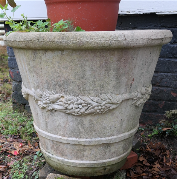 Large Concrete Planter with Fruit and Flower Wreath Details - Planter Measures 22" Tall 25" across 