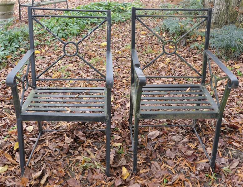 Pair of High Quality Iron Garden Chairs - One is Missing Trim Caps 