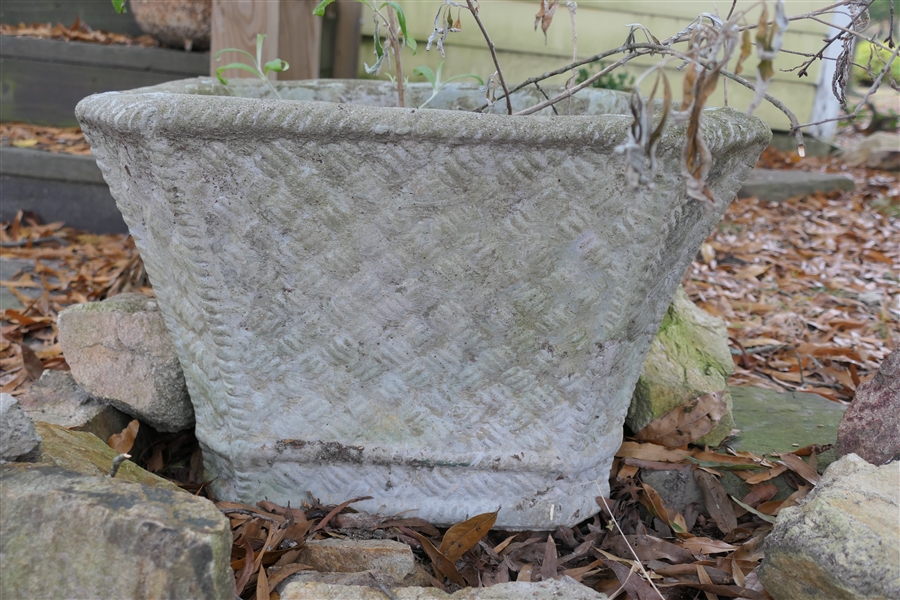 Square Concrete Basket Weave Planter - Planter Measures 12" Tall 18" Across