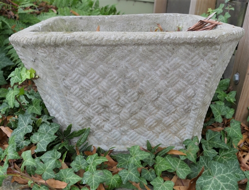 Square Concrete Basket Weave Planter - Planter Measures 12 Tall 18 Across
