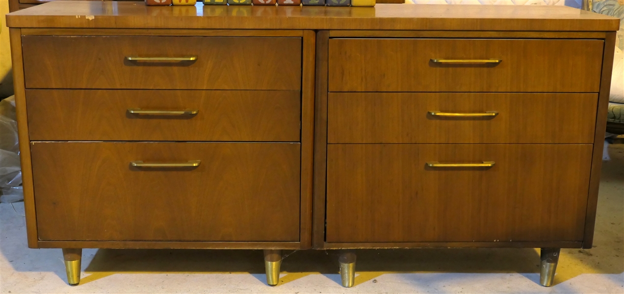 Mid Century Modern Dresser - 6 Dovetailed Drawers with Oak Secondary Wood - Brass Tipped Feet  -Dresser Measures 29" Tall 60" by 18" 