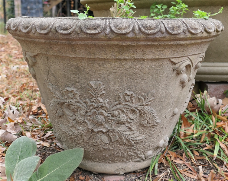 Resin Planter with Concrete Finish -Pretty Flower Motif - Planter Measures 16" Tall 23" Across