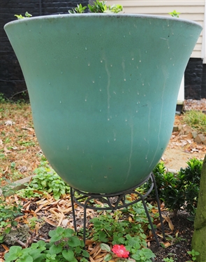 Pretty Turquoise Colored Plastic Planter on Metal Stand - Planter Measures 22 tall 22 Across