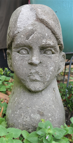 Concrete Garden Fountain - Bust of Young Girl - Measures 16" Tall - NO Pump Statue Only 