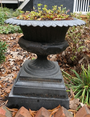 Fine Iron Garden Urn - 3 Piece Construction - Overall Measures 23 Tall 21 Across