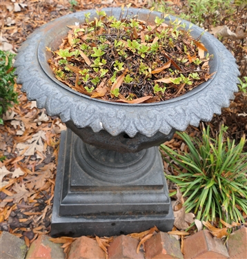 Fine Iron Garden Urn - 3 Piece Construction - Overall Measures 23 Tall 21 Across
