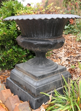 Fine Iron Garden Urn - 3 Piece Construction - Overall Measures 23 Tall 21 Across