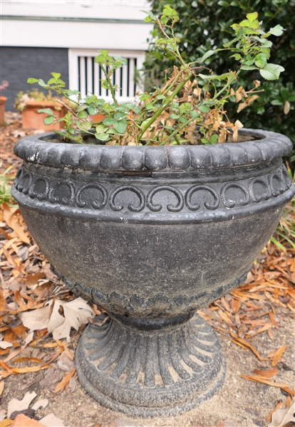 Black Resin Garden Urn - Measures 16" Tall 18" Across