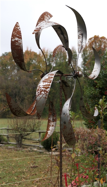 Artisan Made Metal Whirly Gig Garden Art - Measures 33" Across