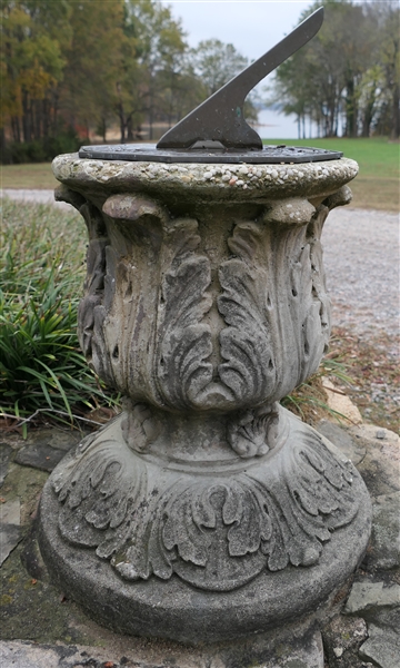 Fine English Concrete Pedestal with Brass Sun Dial - Pedestal Measures 20" Tall 14" across Top 