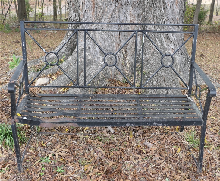 High Quality Iron 4 Foot Garden Bench - Missing Top Cap on Corners - Has Dent in Left Seat 