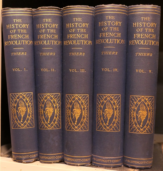 "The History of the French Revolution" in 5 Volumes - By Lois Adolphe Theirs - 1894 - 5 Volumes - Blue Covers with Gold Lettering 