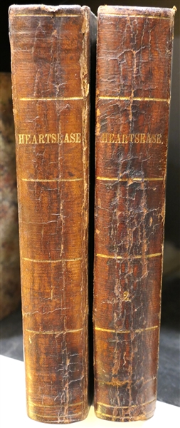 "Heartsease; or The Brothers Wife" Volumes I & II - Leather Bound Books with Marbleized Covers -  From the Library of J.B. Hogg 