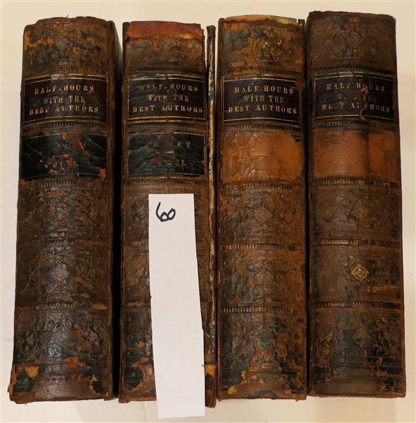 "Half Hours with The Best Authors" By Charles Knight - Volumes I - VI - Published in New York 1853 - Beautiful Leather Bound Books with Marbleized End Pages and Page Edges 