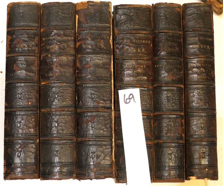 6 Volumes "The Testimony of the Rocks or Geology In Its Bearings on the Two Theologies, Natural, and Revealed" by Hugh Miller - Boston - Gould and Lincoln - 1858 - Leather Bound with Beautiful...