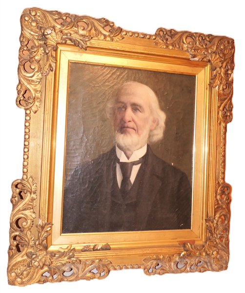 Late 19th Century  Oil on Canvas Portrait of an Older Gentleman in Excellent Gold Gilt Frame - with Accompanying Photograph of Gentleman - Frame Measures 38" by 32 1/2" 