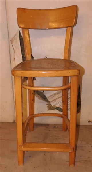 Mid Century Polish Bent Wood Stool - Plank Bottom Bent Wood Frame - Made in Poland "S28" - Stool Is 38" tall 25" to Seat