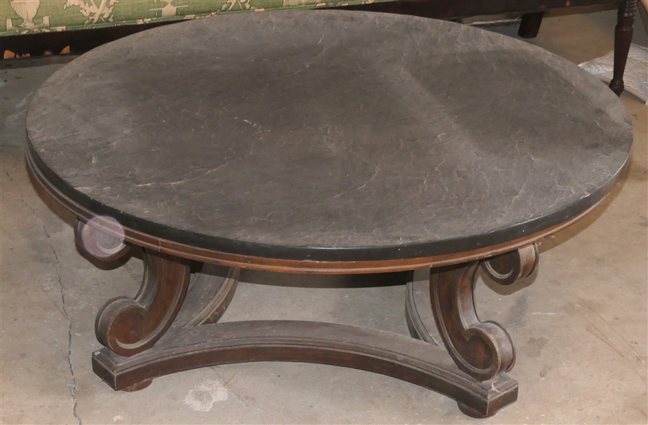 Very Nice Heritage Round Coffee Table with Slate Top - Scrolled Legs - Table Measures 17" Tall 43" Across