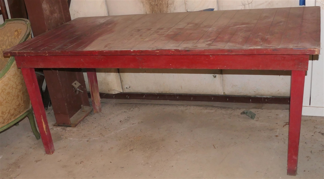 Red Painted Work Table - Table Measures 31" Tall 72" by 36"