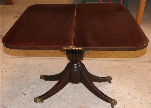 Nice Mahogany Duncan Phyfe Game Table - Brass Claw Feet - Urn Style Pedestal - Table Measures 29 tall 35 1/2 by 35 1/2 - Open - One Leg Has Been Repaired 