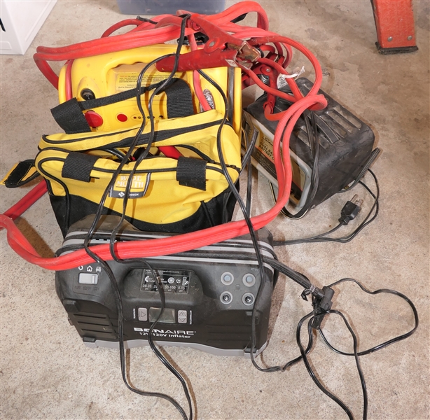 Bon Aire Inflator, 2 Sets of Jumper Cables, Jump Box, and Battery Charger 