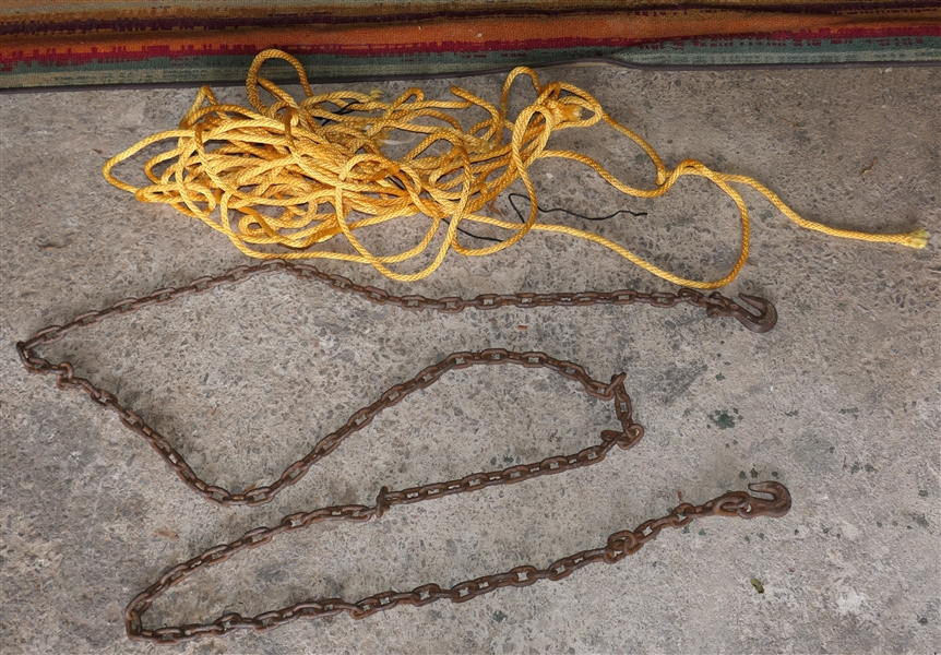 Chain with Hooks on Both Ends and Yellow Nylon Rope