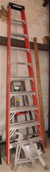 Werner 10 Foot Fiberglass Ladder, 5 Foot Wooden Ladder, and Ladder Accessories 