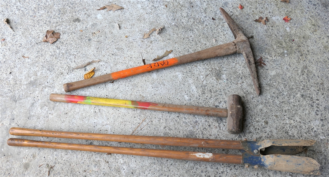 10 Pound Maul, Post Hole Diggers, and Pick Axe 