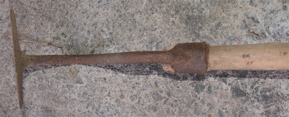 Unusual Antique Black Smith Shop Made Hoe - Applied End - Narrow Blade 