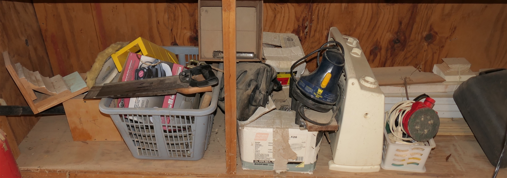 Shop Lot - Buffer, Sanders, Heater, Stapler, Nails, Compound Miter Hand Saws, and Detailer 