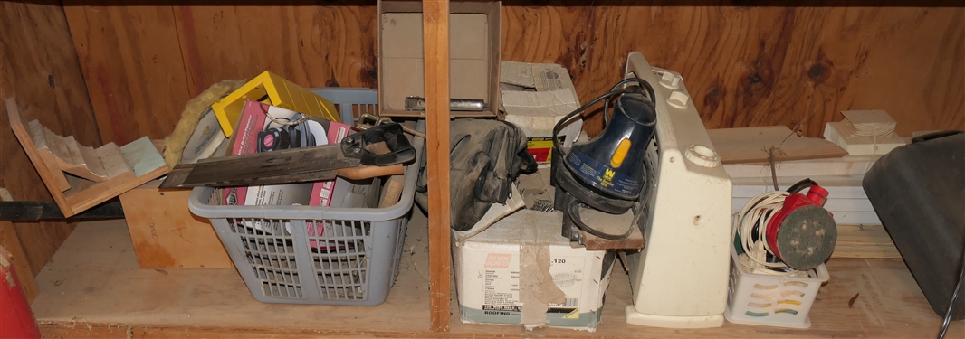 Shop Lot - Buffer, Sanders, Heater, Stapler, Nails, Compound Miter Hand Saws, and Detailer 