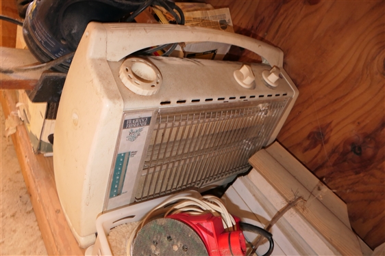 Shop Lot - Buffer, Sanders, Heater, Stapler, Nails, Compound Miter Hand Saws, and Detailer 