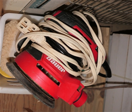 Shop Lot - Buffer, Sanders, Heater, Stapler, Nails, Compound Miter Hand Saws, and Detailer 